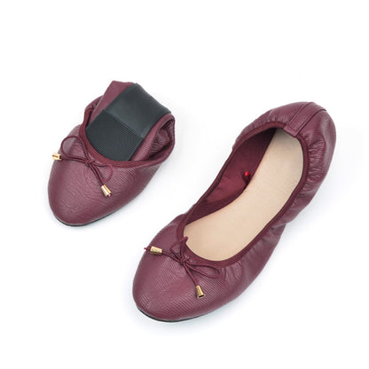 Cracked Bowknot Flat Shoes for Ladies