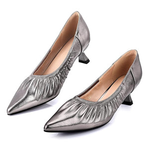 Shiny Pleated Slip-On High Heels