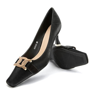 Elegant Square-Toe Metal Stiletto Pumps