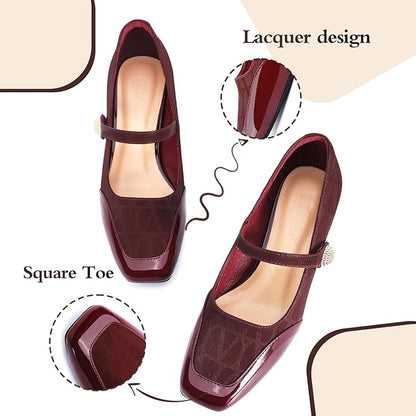 Square toe mary jane block heels