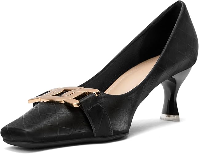 Elegant Square-Toe Metal Stiletto Pumps