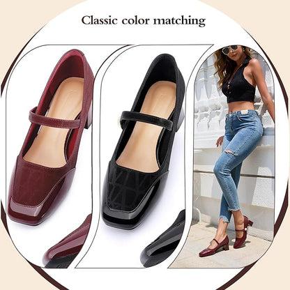 Square toe mary jane block heels