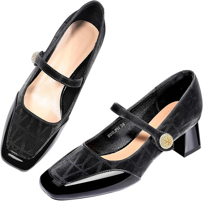 Square toe mary jane block heels
