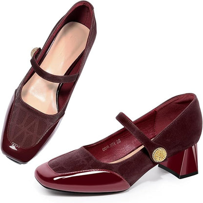 Square toe mary jane block heels