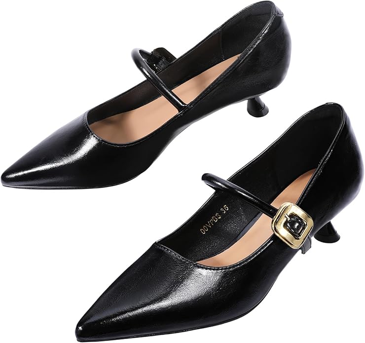 Pointed Toe Kitten Heel Mary Janes