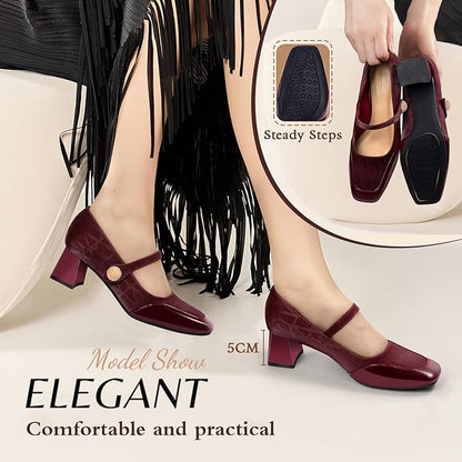 Square toe mary jane block heels