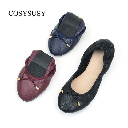 Cracked Bowknot Flat Shoes for Ladies